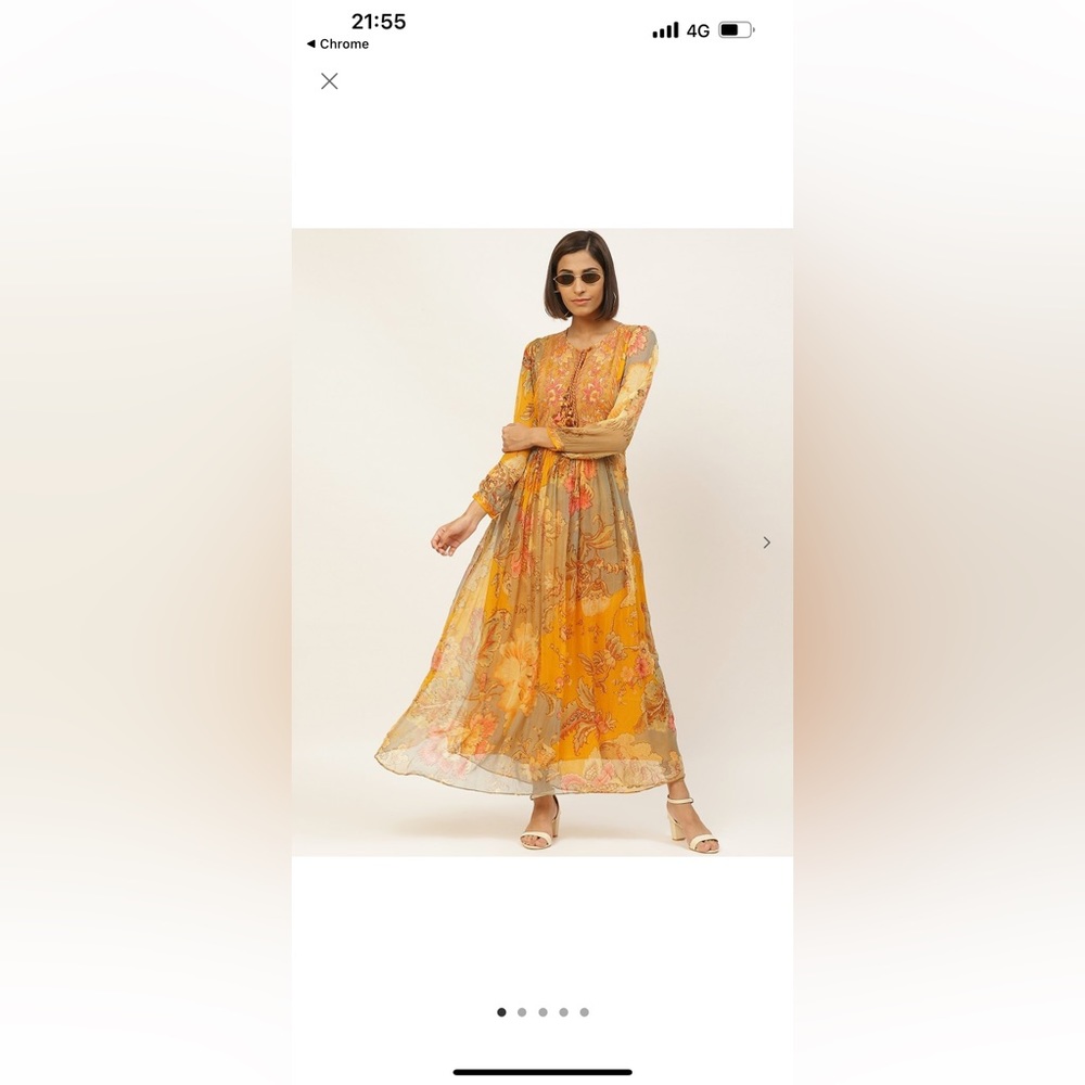 Label ritu kumar maxi dress in mustard colour in size L - Picture 3 of 4